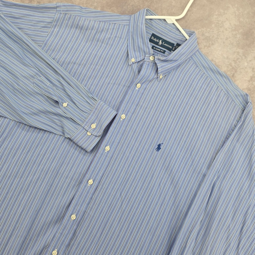 Ralph Lauren Mens XXL Long Sleeve Button Down Shirt Blue Striped Classic Pony